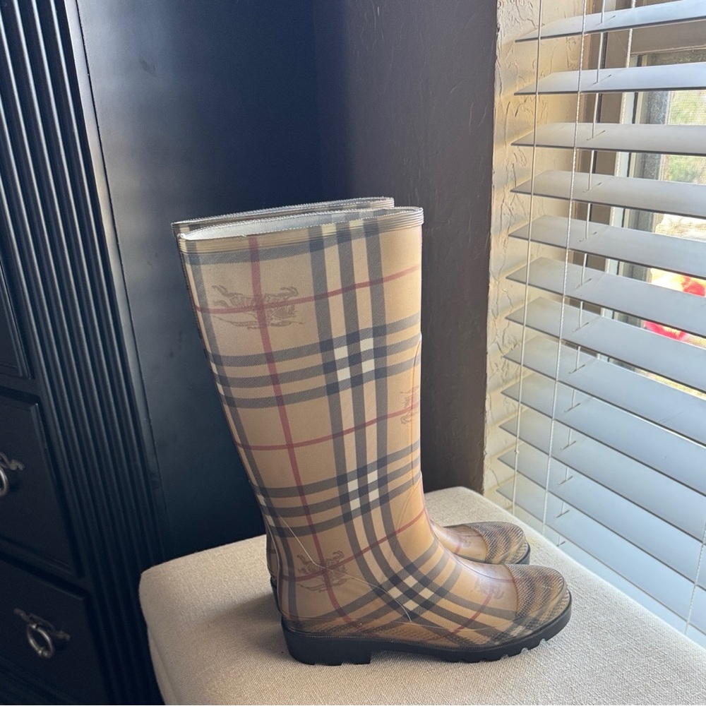 Burberry Plaid Mid calf Rain Boots